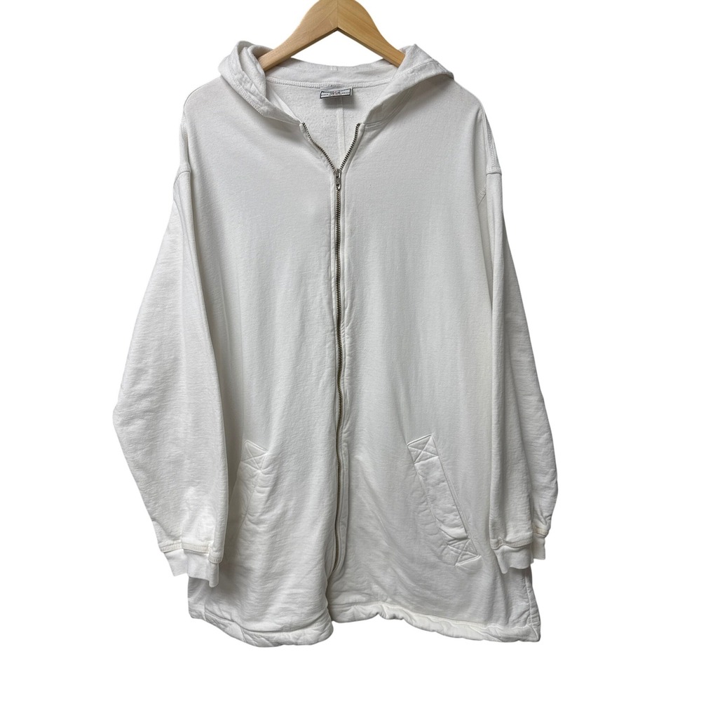 Hard Tail Zip Up Hoodie Womens OS White Longline Oversized Cotton Fleece Casual
